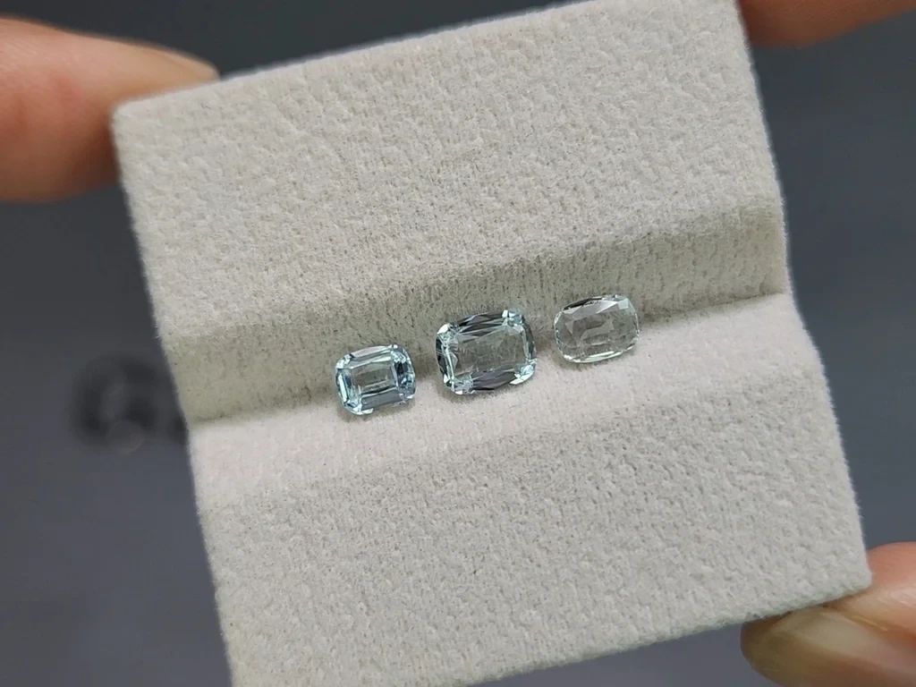 Сет аквамаринов в огранке кушон 1,48 карат, Мадагаскар Изображение №4