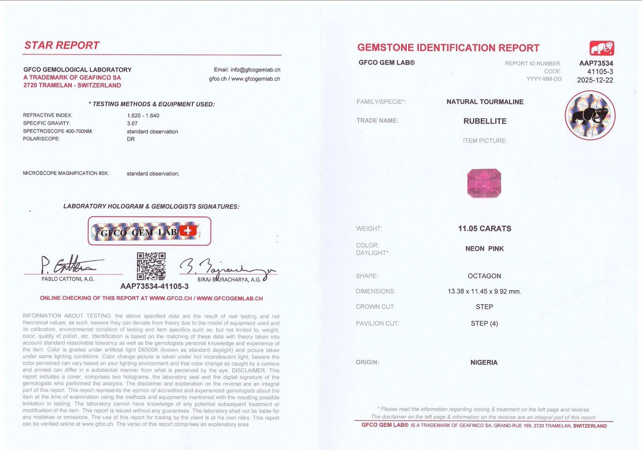 Турмалин рубеллит ярко-розовый в огранке октагон 11,05 карат, Нигерия Изображение №6