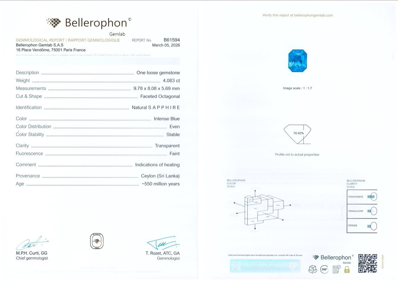 Синий сапфир в огранке радиант 4,08 карат, Шри-Ланка Изображение №6