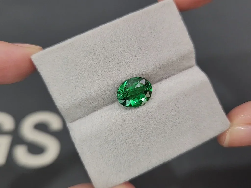 Гранат цаворит Vivid Green в огранке овал 3,01 карат, Танзания Изображение №4