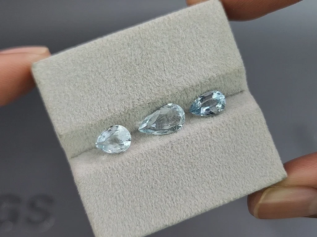 Сет аквамаринов в огранке груша 2,56 карат, Мадагаскар Изображение №5