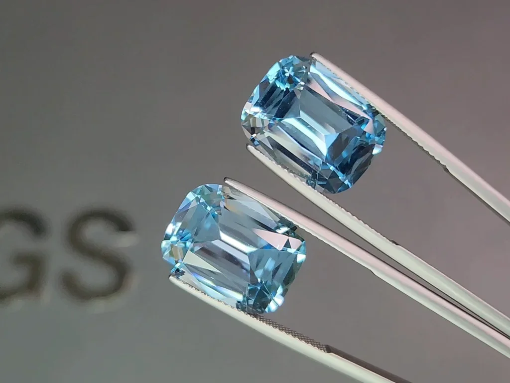 Сет из Sky blue топазов в высокоточной огранке кушон 38,81 карата, Мадагаскар Изображение №4