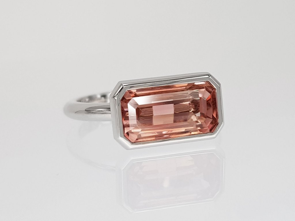 Кольцо с оранжево-розовым турмалином 3,56 карат в белом золоте 750 пробы Изображение №2