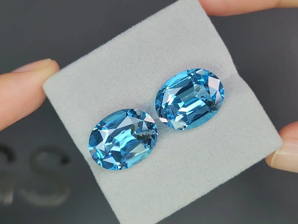 Сет из Sky blue топазов в высокоточной огранке овал 32,19 карата, Мадагаскар Изображение №6