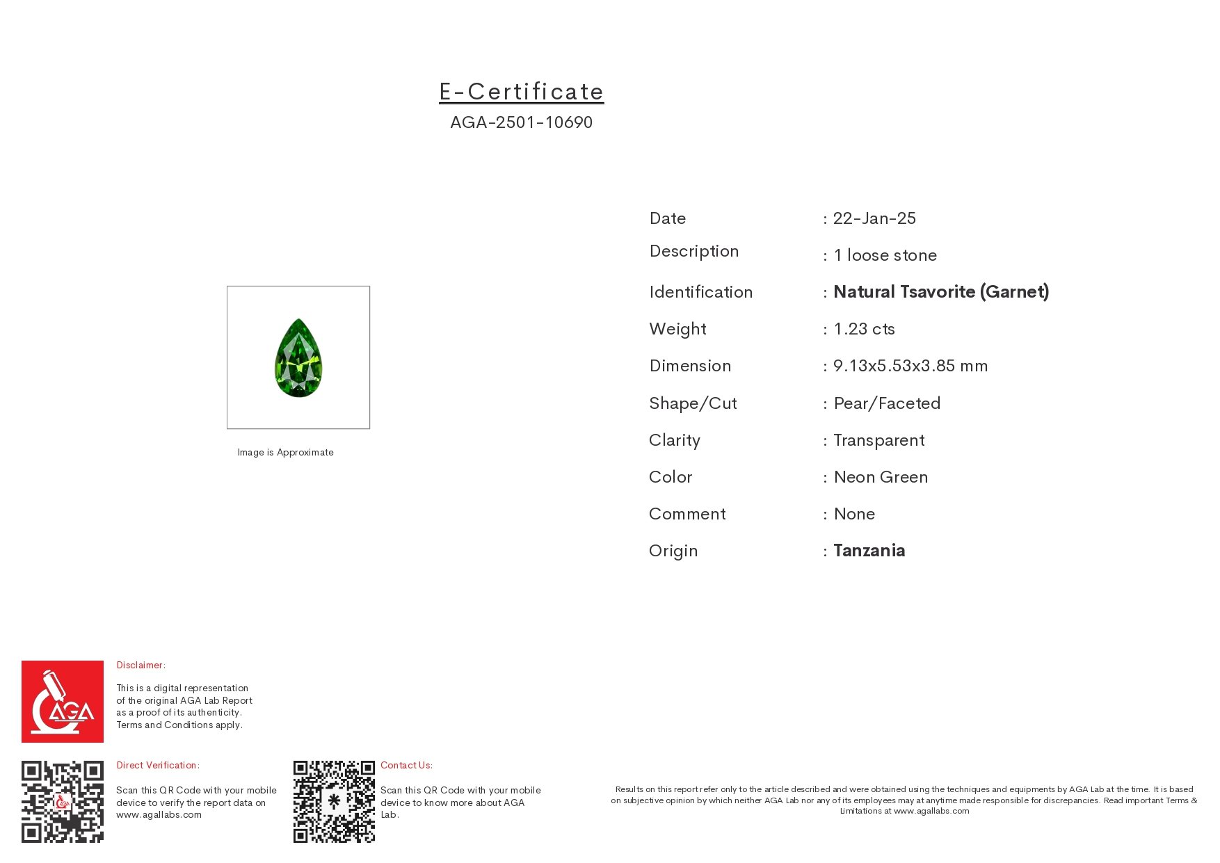 Гранат цаворит Intense Green в огранке груша 1,23 карата, Танзания  Изображение №6