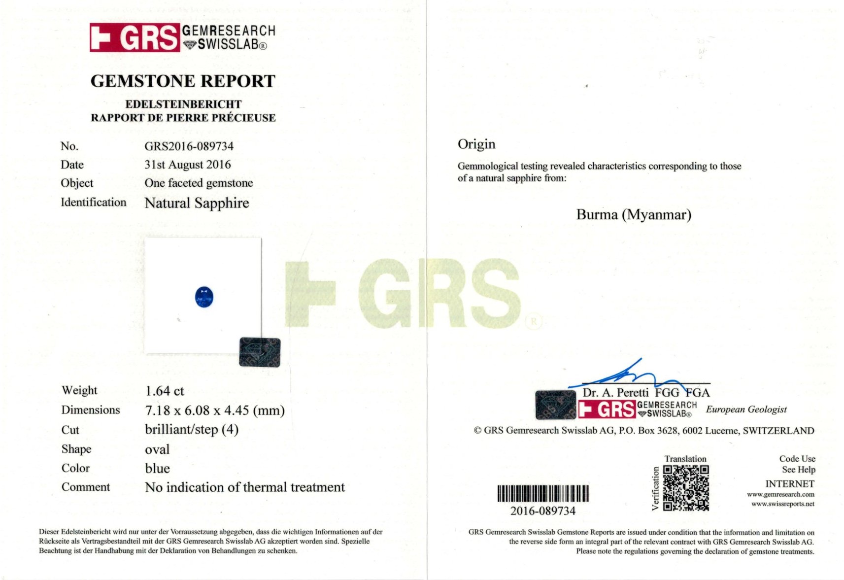 Пара негретых бирманских сапфиров 3,30 карат, GRS Изображение №6