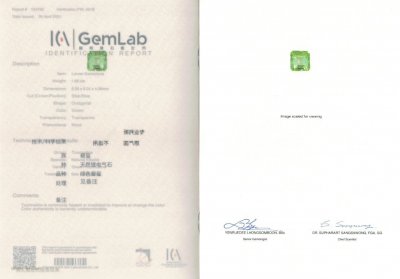 Сертификат Яркий зеленый турмалин 1,68 карат, ICA