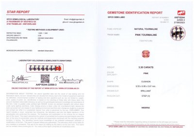 Сертификат Розово-оранжевый турмалин в огранке кушон, 3,30 карат, Нигерия