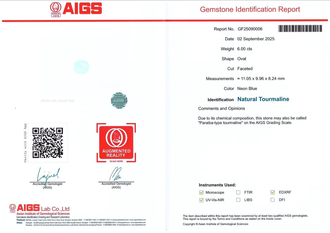 Неоново-голубой турмалин Параиба в огранке овал 6,00 карат, Африка Изображение №6