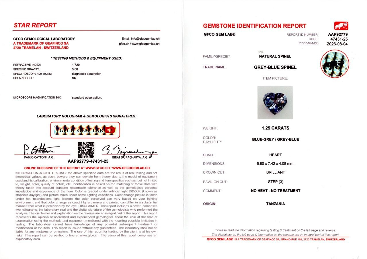 Серо-синяя шпинель в огранке сердце 1,25 карат, Танзания Изображение №6