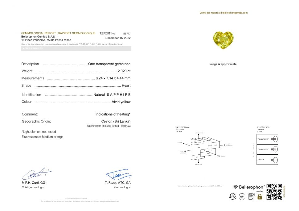 Желтый сапфир в огранке сердце 2,02 карата, Шри-Ланка Изображение №5