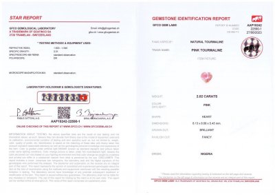 Сертификат Яркий розовый турмалин в огранке сердце 2,02 карата, Нигерия
