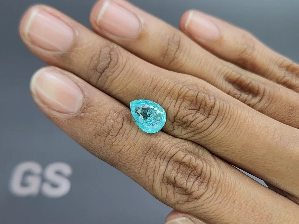 Неоново-голубой турмалин Параиба в огранке груша 3,90 карат, Мозамбик Изображение №2