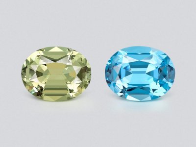 Контрастная пара из Sky blue topaz и празиолита (зеленого кварца) в высокоточной огранке овал 19,48 карата  photo
