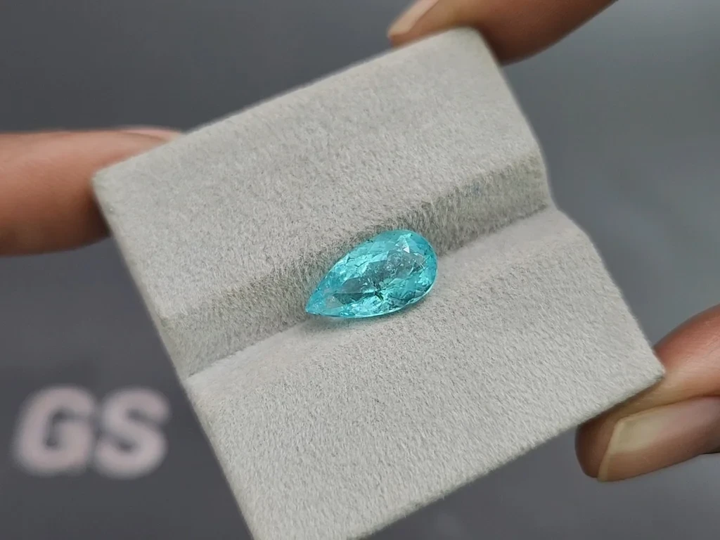 Неоново-голубой турмалин Параиба в огранке груша 3,38 карат, Мозамбик Изображение №4