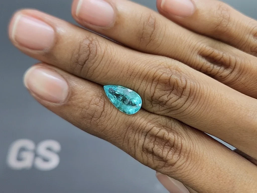 Неоново-голубой турмалин Параиба в огранке груша 3,38 карат, Мозамбик Изображение №2