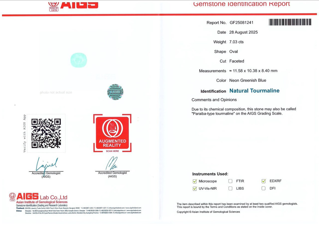 Неоновый турмалин Параиба в огранке овал 7,03 карат, Африка Изображение №6