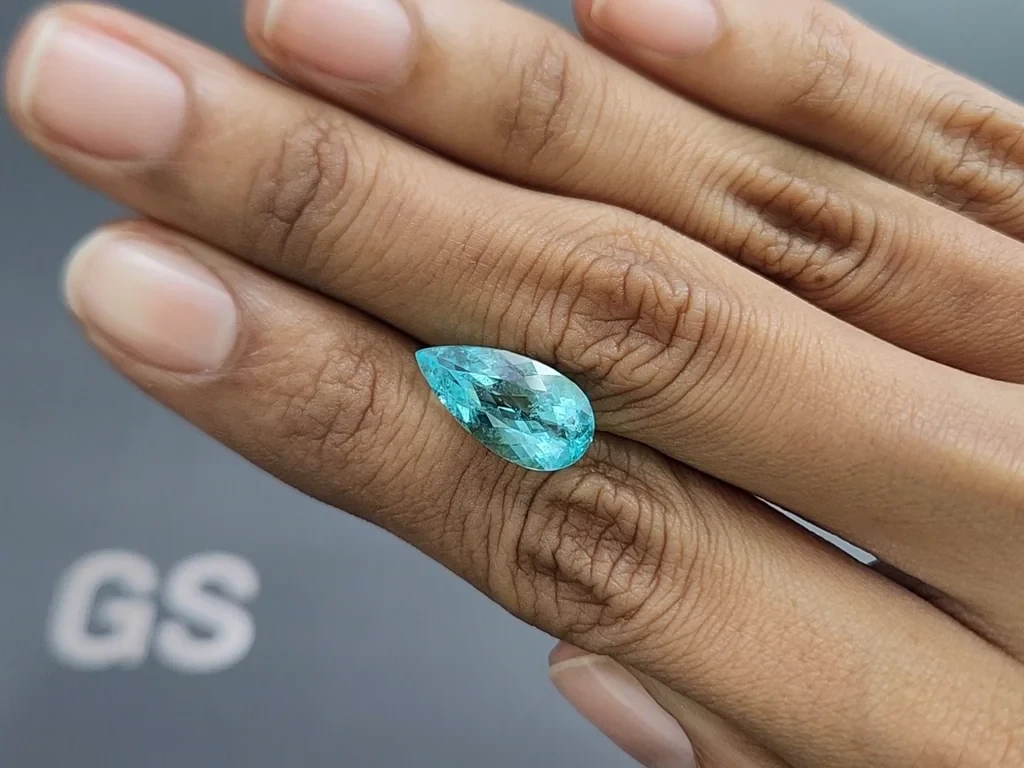 Неоново-голубой турмалин Параиба в огранке груша 4,40 карат, Мозамбик Изображение №2