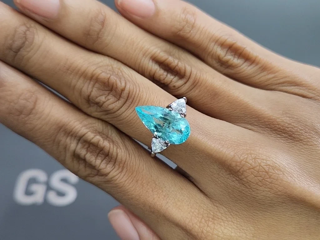 Неоново-голубой турмалин Параиба в огранке груша 4,40 карат, Мозамбик Изображение №5