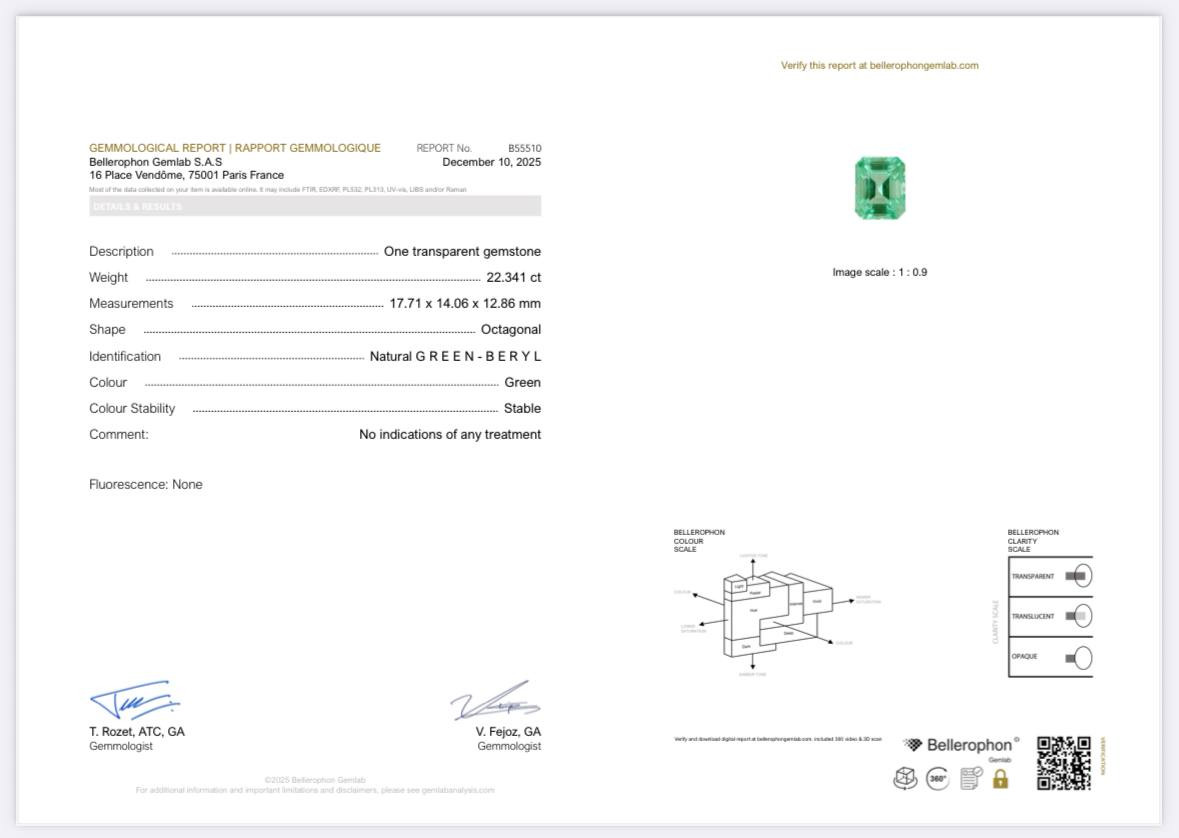Крупный зеленый берилл в огранке октагон 22,34 карата, Нигерия Изображение №5