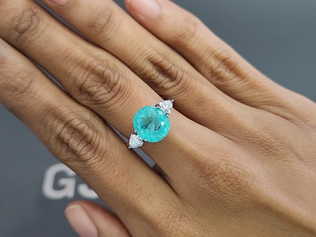 Неоново-голубой турмалин Параиба в огранке кушон 4,50 карат, Африка Изображение №5