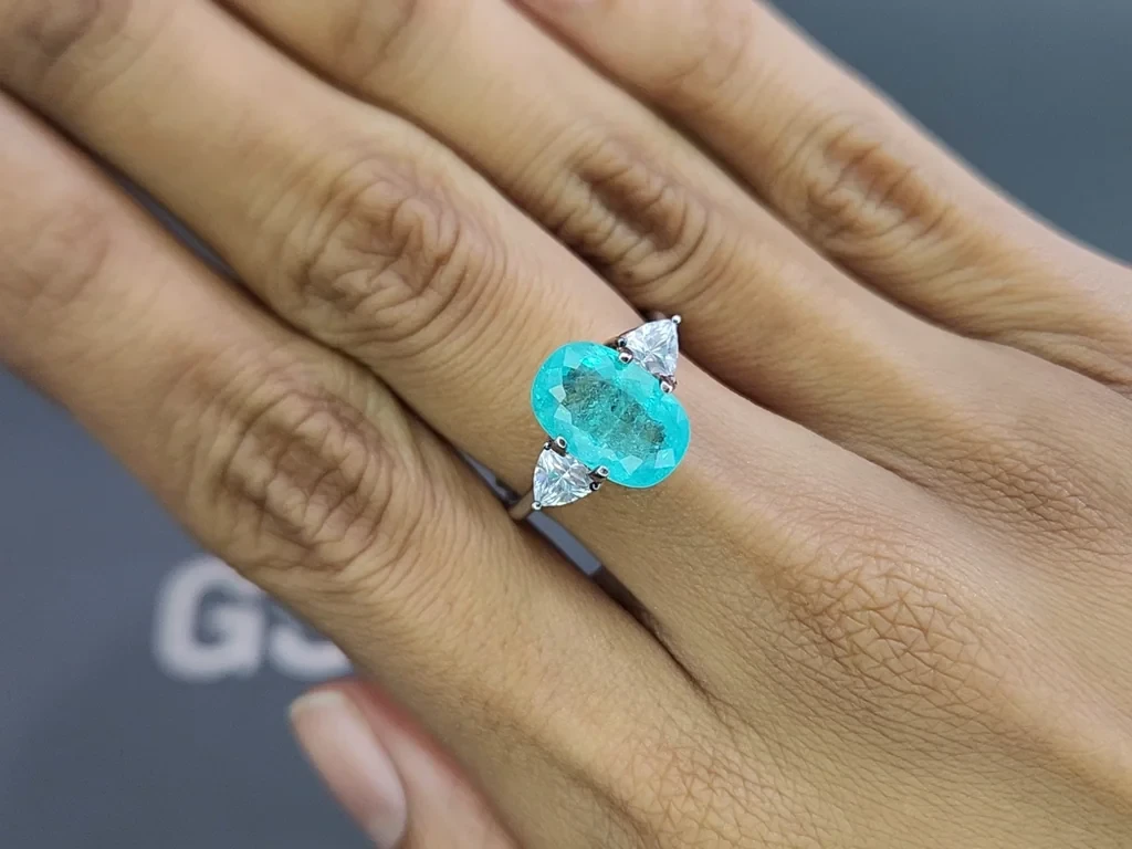 Неоновый турмалин Параиба в огранке кушон 3,53 карат, Мозамбик Изображение №5