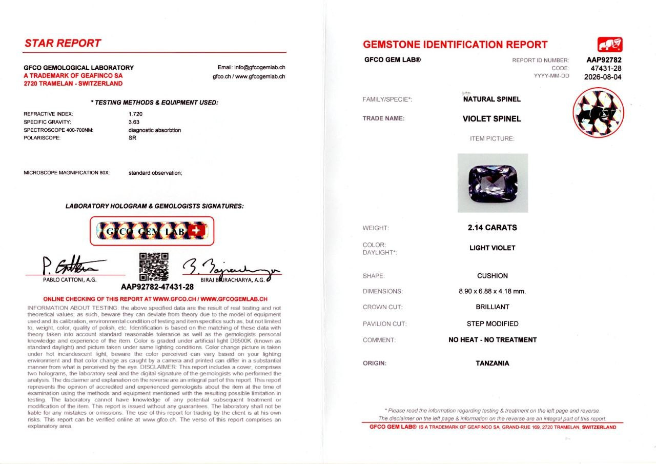 Фиолетовая шпинель в огранке кушон 2,14 карата, Танзания Изображение №6