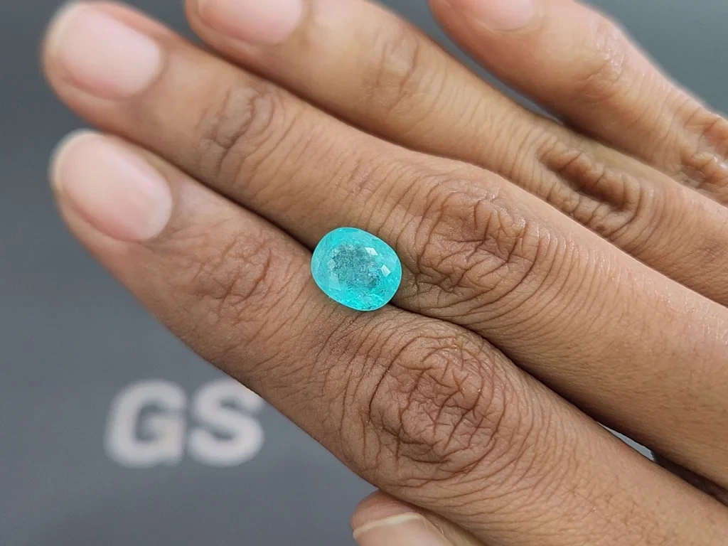 Неоново-голубой турмалин Параиба в огранке кушон 3,30 карат, Мозамбик Изображение №2