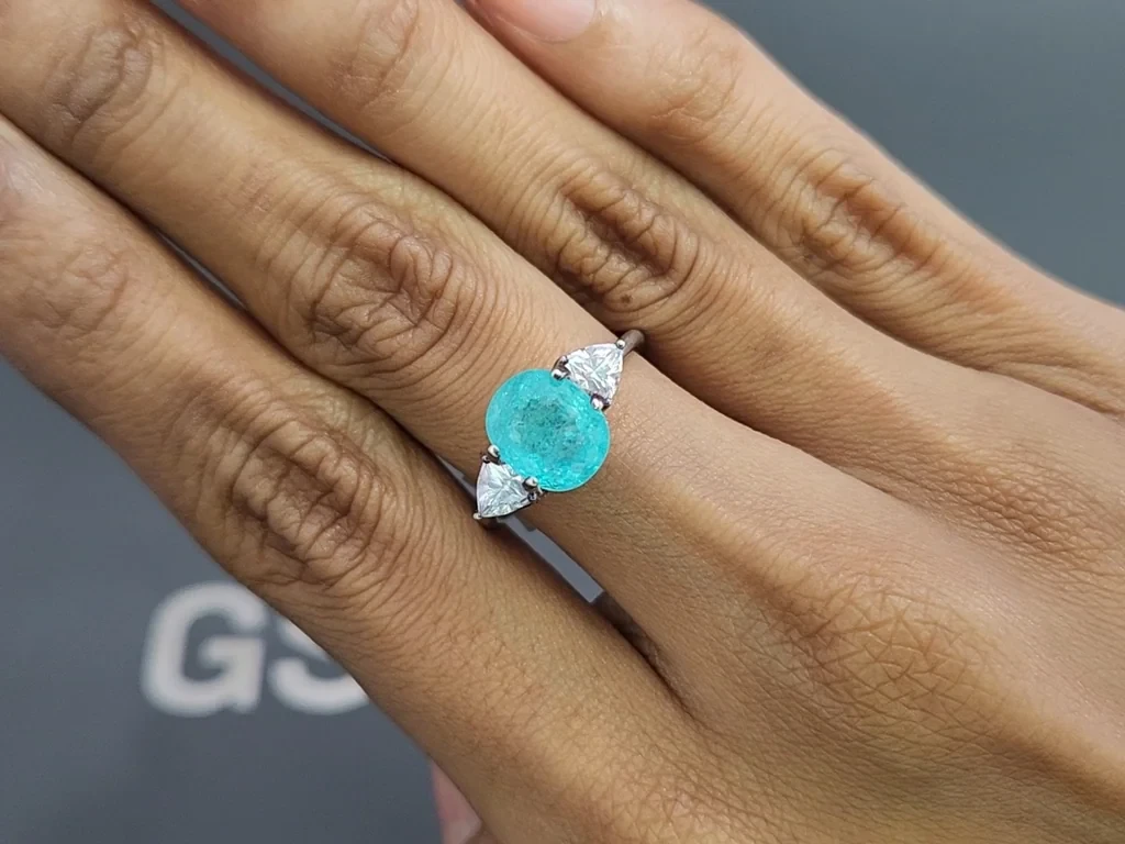 Неоново-голубой турмалин Параиба в огранке кушон 3,30 карат, Мозамбик Изображение №5