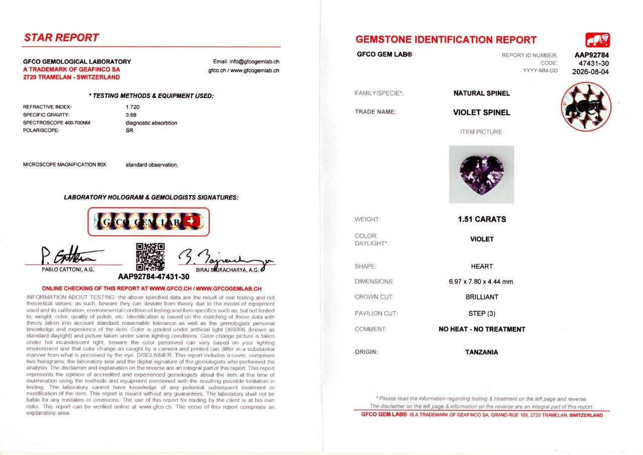 Фиолетовая шпинель в огранке сердце 1,51 карат,Танзания Изображение №6