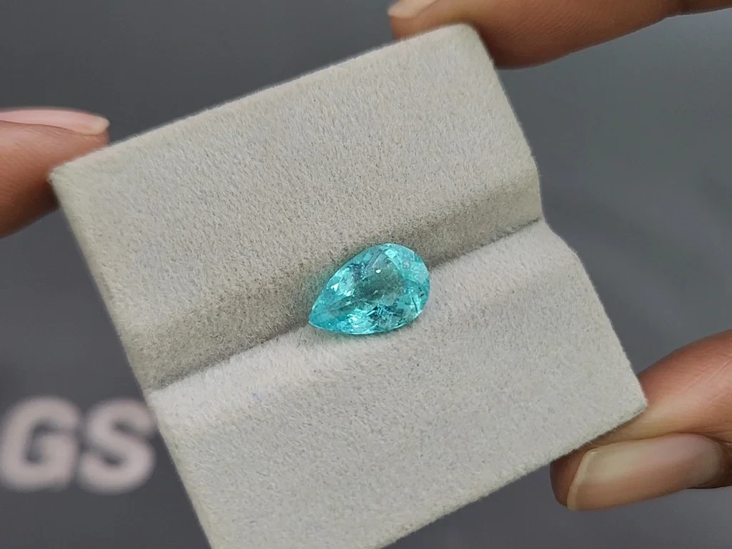 Неоново-голубой турмалин Параиба в огранке груша 2,52 карат, Мозамбик Изображение №4