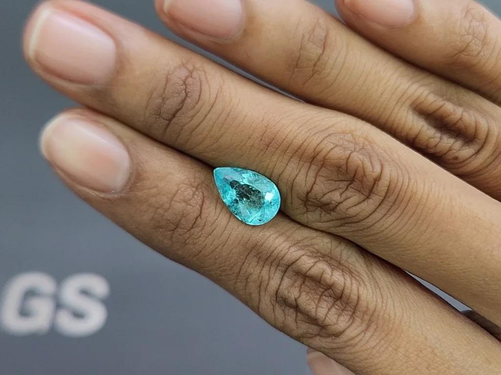 Неоново-голубой турмалин Параиба в огранке груша 2,52 карат, Мозамбик Изображение №2
