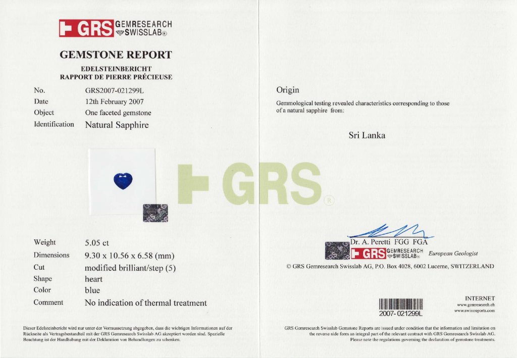 Негретый сапфир в форме сердца 5,05 карат, Шри-Ланка, GRS Изображение №6