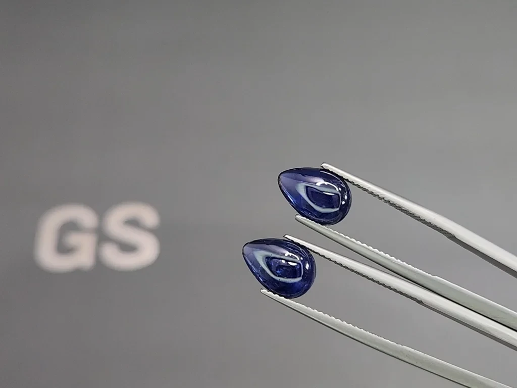 Пара негретых синих сапфиров в огранке кабошон 5,00 карат, Бирма Изображение №3