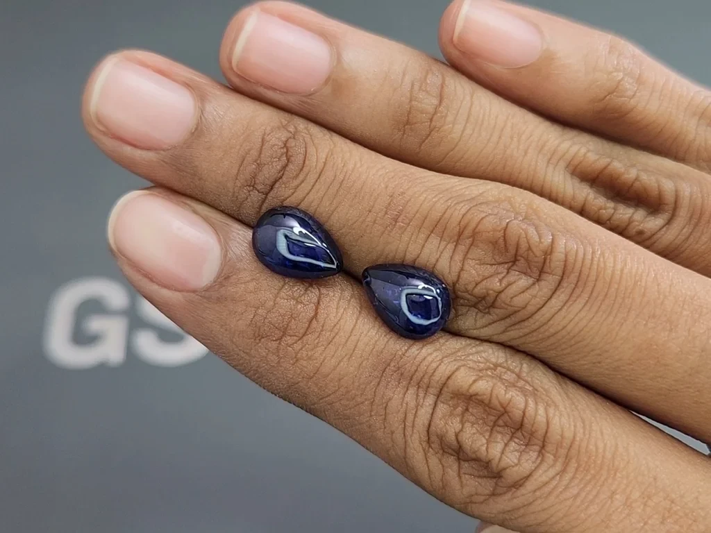 Пара негретых синих сапфиров в огранке кабошон 5,00 карат, Бирма Изображение №2